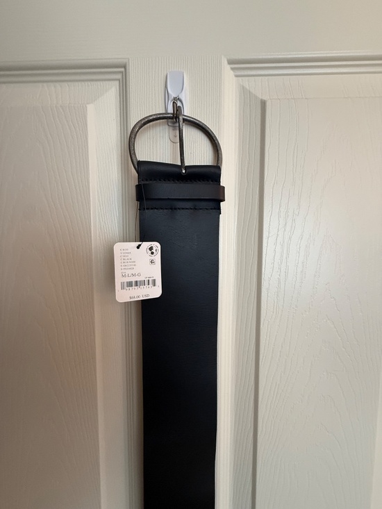 NWT Free People Black Leather Belt M/L Hammered Silver Oval Buckle Boho $68 main image 4